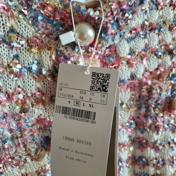 Urban Revivo PEARL BUTTON TWEED CARDIGAN Sz. M - Picture 4 of 5
